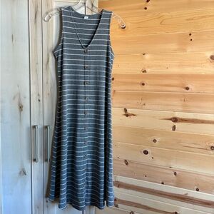 Old Navy | Soft Sleeveless Gray/White Striped Midi Dress with Buttons (Fits S/M)